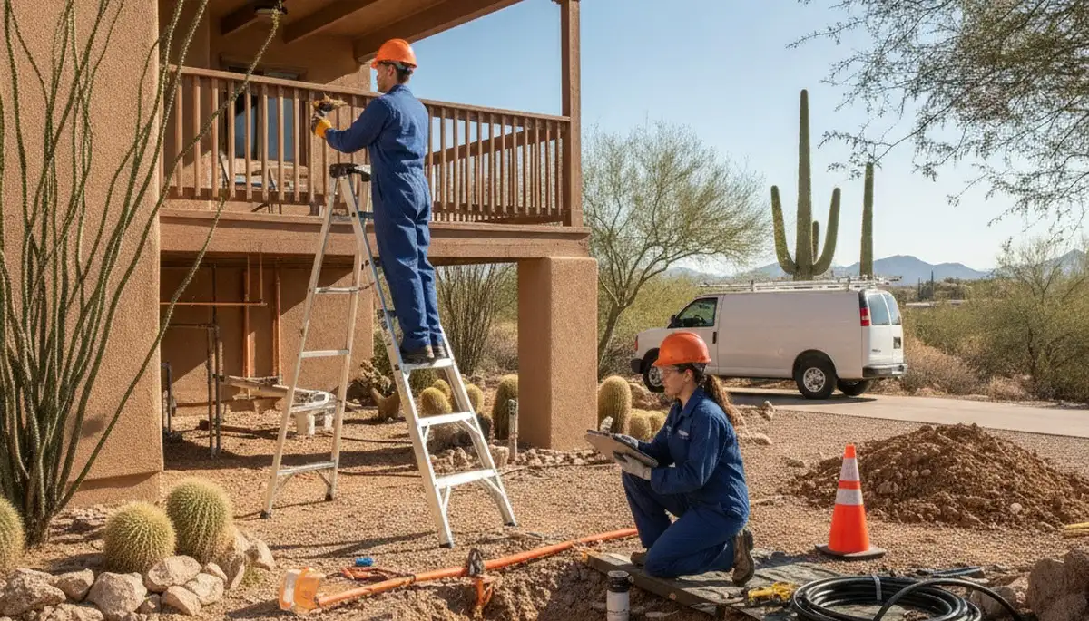 Plumber repairing leak in Scottsdale, AZ for residential plumbing service