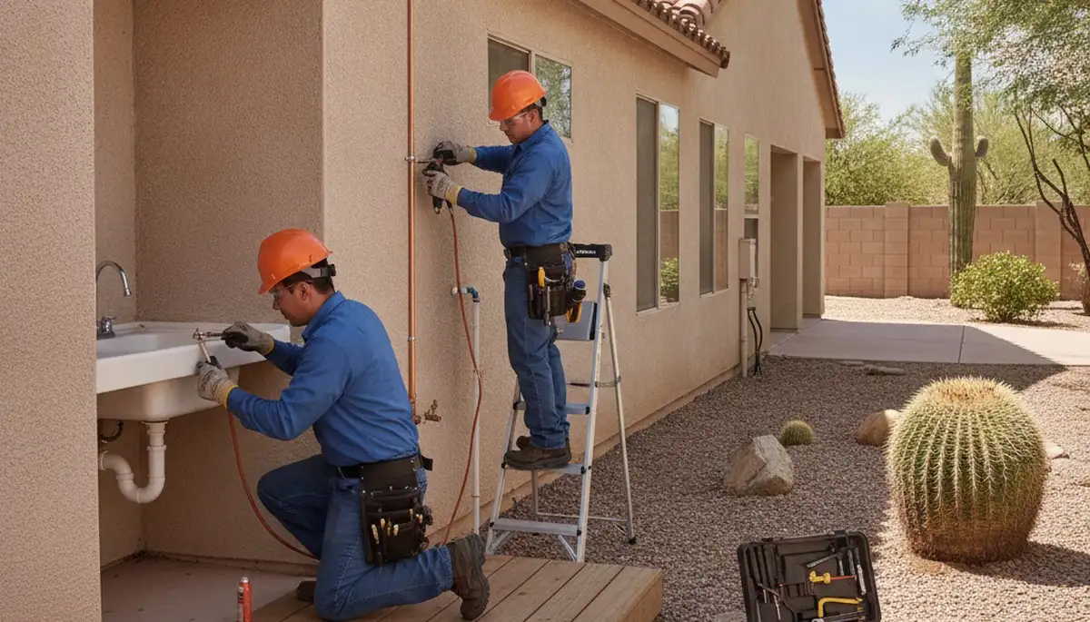 Scottsdale, AZ plumbing repair technician servicing a residential pipe leak