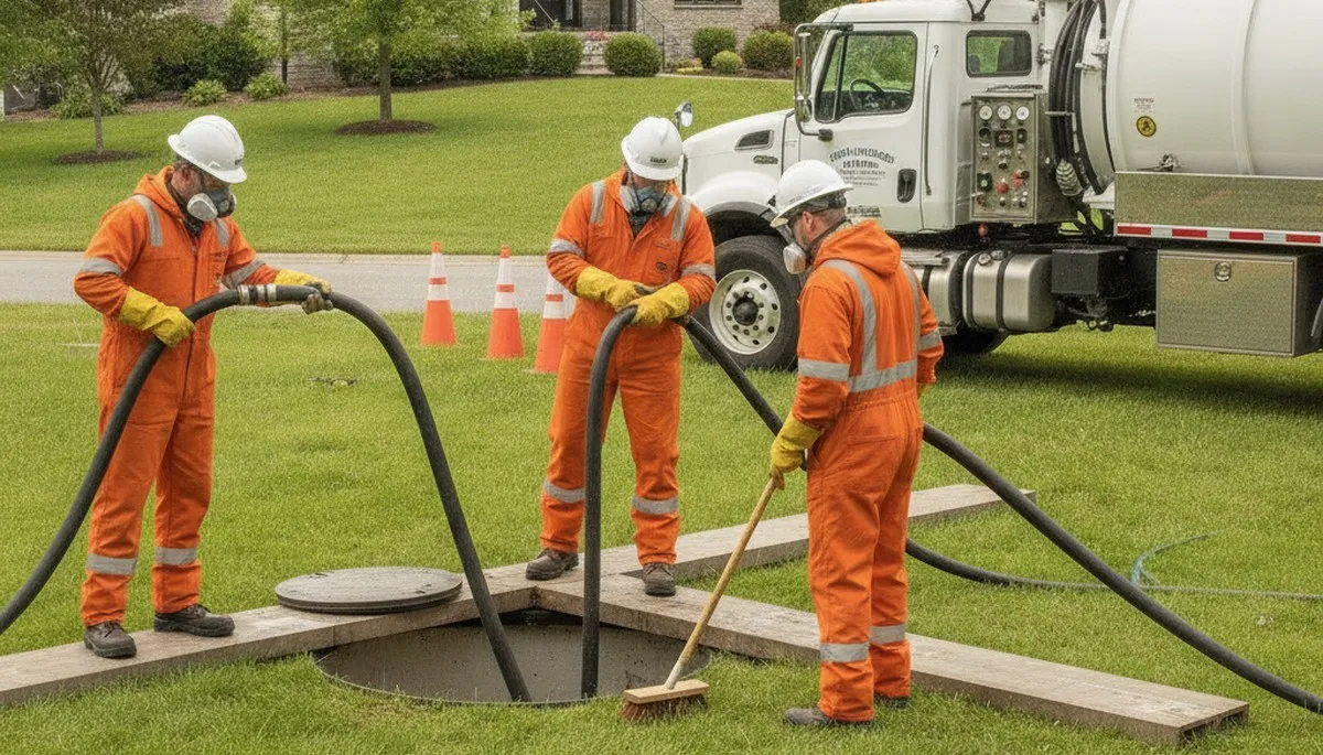 Scottsdale, AZ plumbers cleaning a septic tank for reliable residential plumbing maintenance