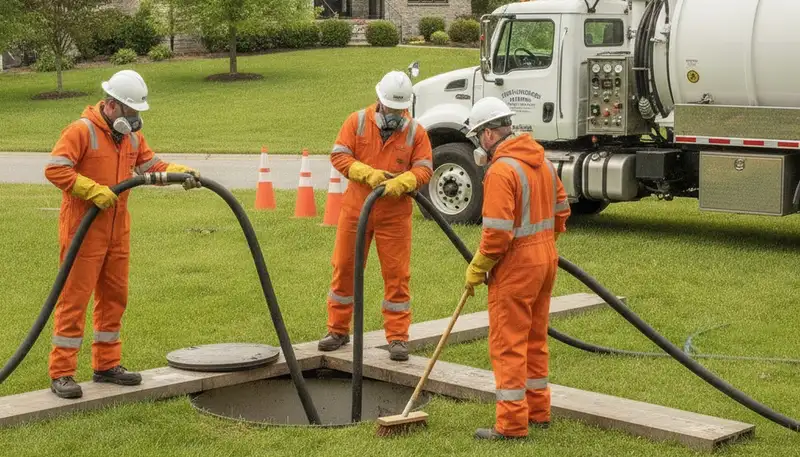 Scottsdale, AZ plumbers cleaning a septic tank for reliable residential plumbing maintenance