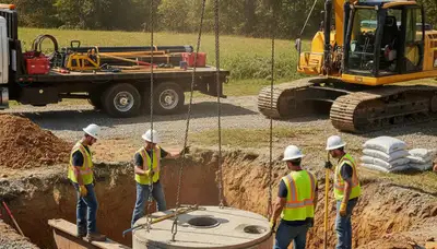 Scottsdale, AZ plumbers installing a septic tank for a home site setup